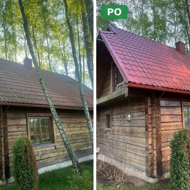 Rąstinis namas prieš ir po valymo